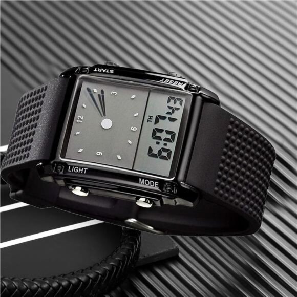 Men's Rectangle Dial Sports Wrist Watches with 7 Colors Optional LED Backlight - Picture 4 of 7